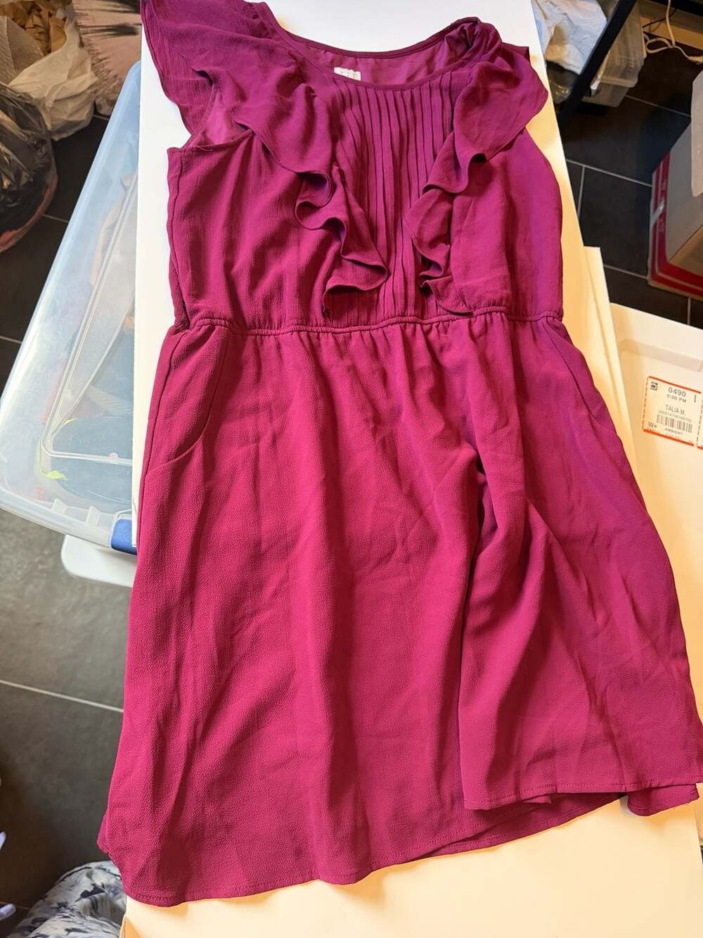 A New Day Wild Cherry Waist-Defined Ruffle-Trim Dress XL